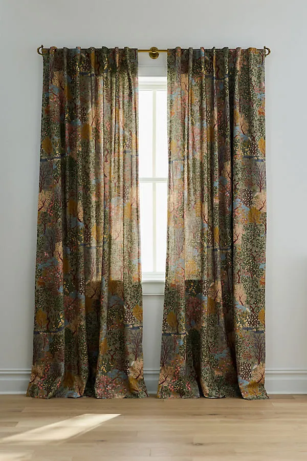 Topanga Printed Curtain - Green, Cotton by Anthropologie