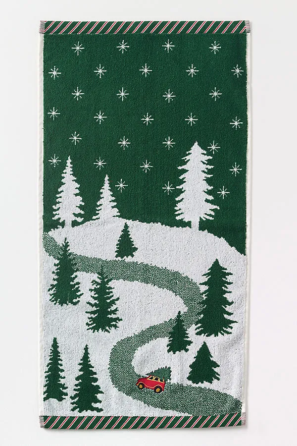 Tree Scene Embroidered Hand Towel - Green, Cotton by Anthropologie, alternate view