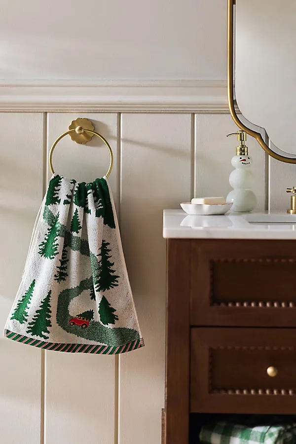 Tree Scene Embroidered Hand Towel - Green, Cotton by Anthropologie