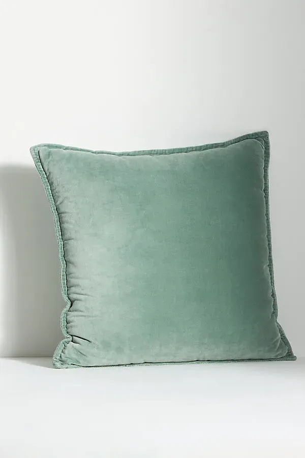 Trova Cushion - Green, Velvet, Linen by Anthropologie