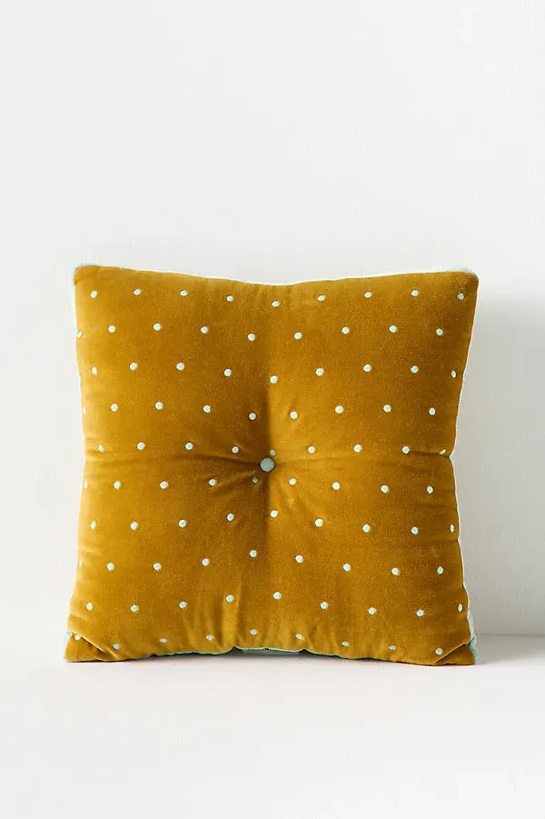 Trova Velvet Polka Dot Cushion - Yellow, Cotton product