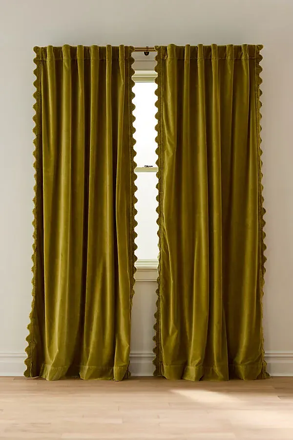 Trova Velvet Scalloped-Edge Curtain - Green, Cotton product