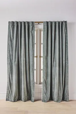 Trova Washed Velvet Curtain - Green, Cotton by Anthropologie, image 2