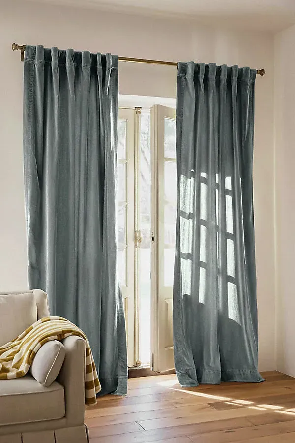 Trova Washed Velvet Curtain - Green, Cotton by Anthropologie