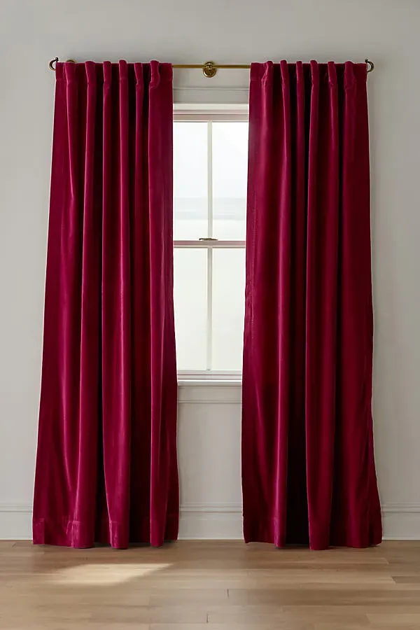 Trova Washed Velvet Curtain - Pink, Cotton by Anthropologie