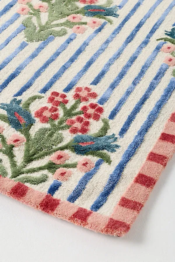 Tufted Floral Striped Rug 2x3 - Wool, Viscose Blend product