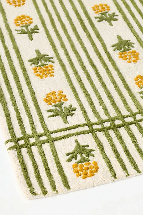 Tufted & Hooked Floral Wool Rug - Gold, Wool product