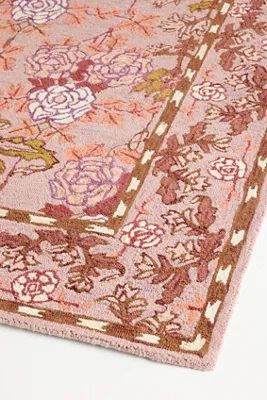 Tufted Hooked Wool Floral Border 3x5 Rug - Pink alternate view