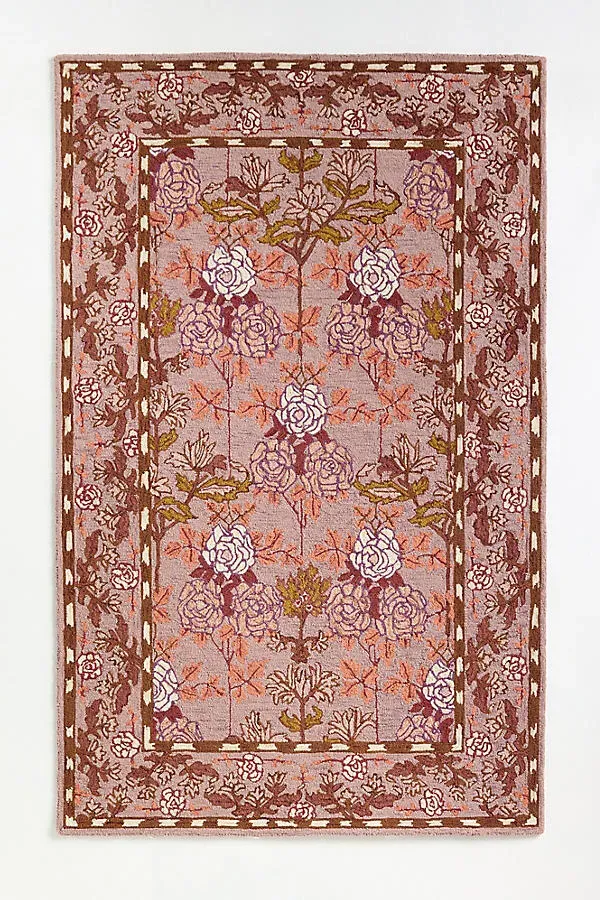 Tufted Hooked Wool Floral Border 3x5 Rug - Pink product