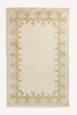 Tufted Wool Floral Border Shag Rug - Beige by Anthropologie, image 2