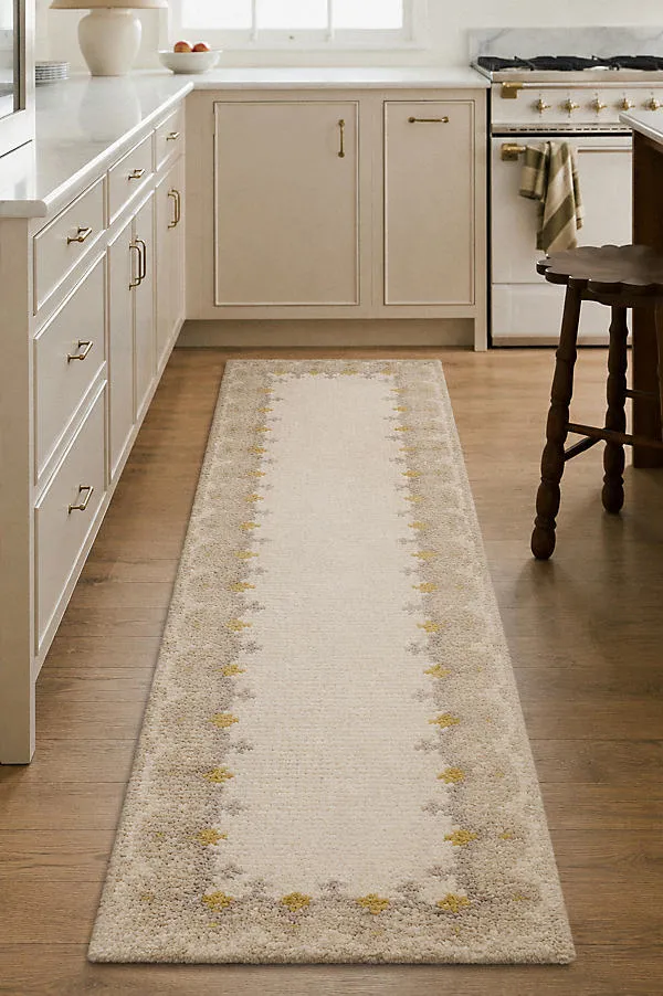 Tufted Wool Floral Border Shag Rug - Beige, Wool by Anthropologie
