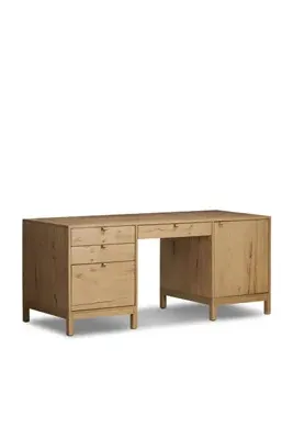 Tula Oak Executive Desk with Storage - Brown, Leather product