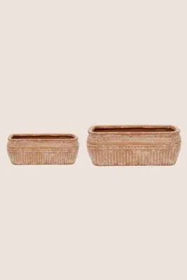Tuscan Terracotta Ribbed Outdoor Trough Set of 2 - Brown product