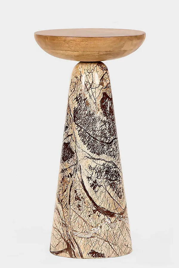 Twin Marble Round Drink Table - Beige by Anthropologie