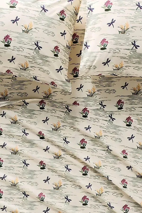 Twin Size Printed Sheet Set - Beige, Organic Cotton Percale by Anthropologie