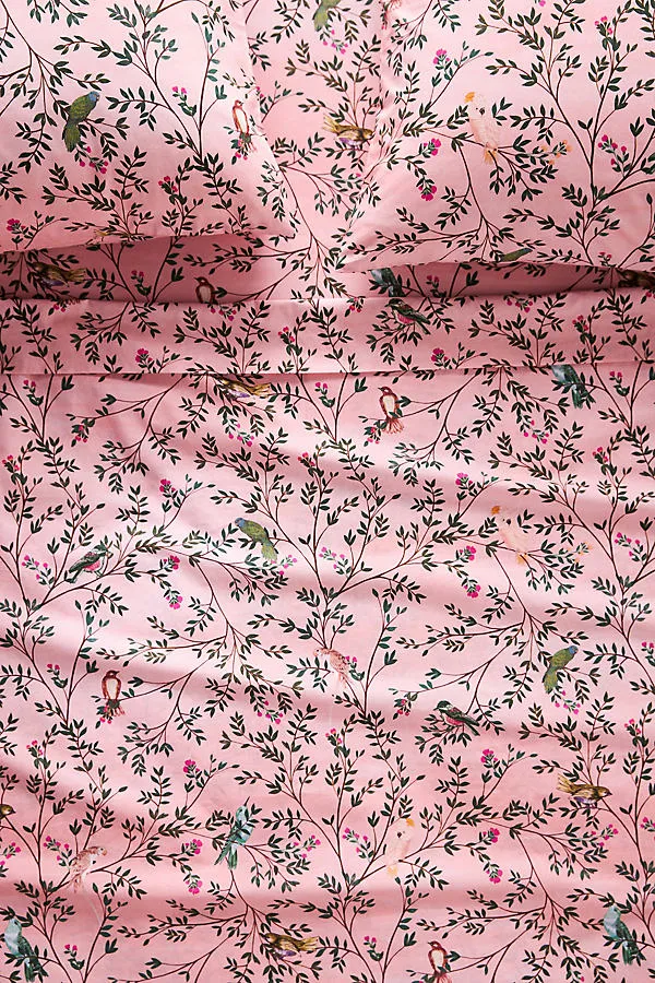 Twin Size Printed Sheet Set - Pink, Organic Cotton Percale by Anthropologie