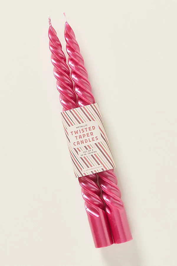 Twisted Pearlized Taper Candles Set of 2 - Pink, Paraffin Wax by Anthropologie