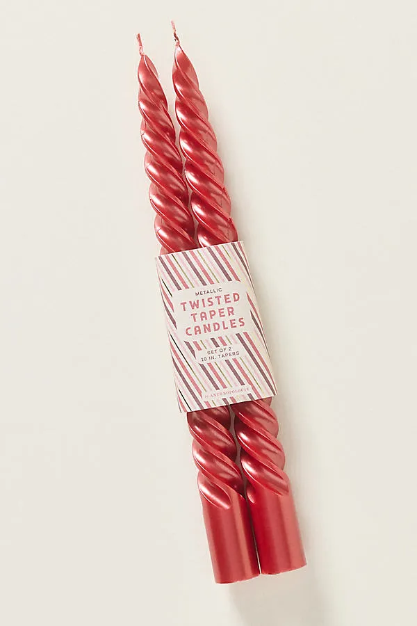 Twisted Pearlized Taper Candles Set of 2 - Red, Paraffin Wax by Anthropologie