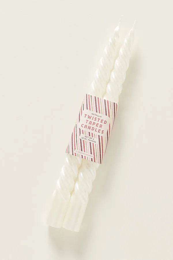 Twisted Pearlized Taper Candles Set of 2 - White, Paraffin Wax by Anthropologie
