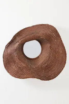 Undulating Woven Round Mirror - Brown, Rattan product