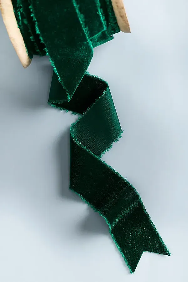 Velvet Decorating Ribbon - Green, Polyester by Anthropologie