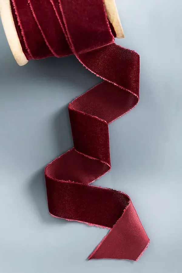 Velvet Decorating Ribbon - Red, Polyester by Anthropologie