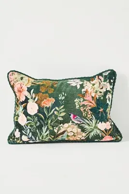 Velvet Tapestry Pillow - Green, Cotton product