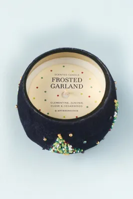 Velvet Trees Frosted Garland Small Glass Candle - Blue by Anthropologie, alternate view