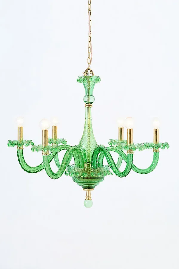 Venetian Inspired 6-Arm Chandelier - Green, Glass product