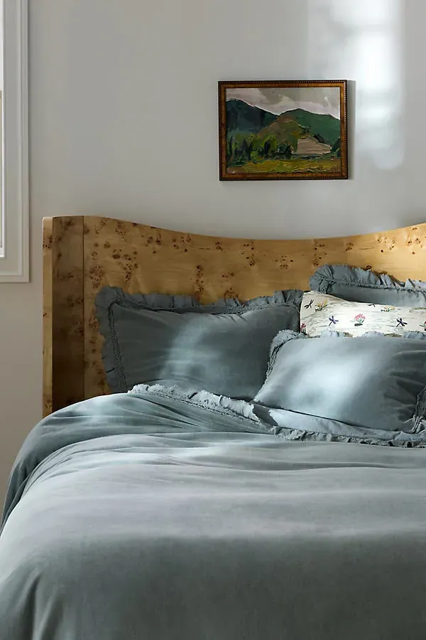 Victoria Cotton Velvet Ruffle Duvet - Blue by Anthropologie