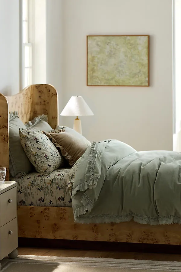 Victoria Cotton Velvet Ruffle Duvet Cover - Green product