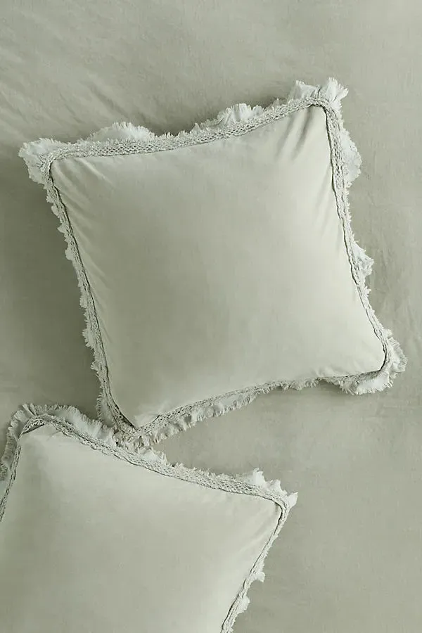 Victoria Cotton Velvet Ruffle Euro Sham - Green by Anthropologie