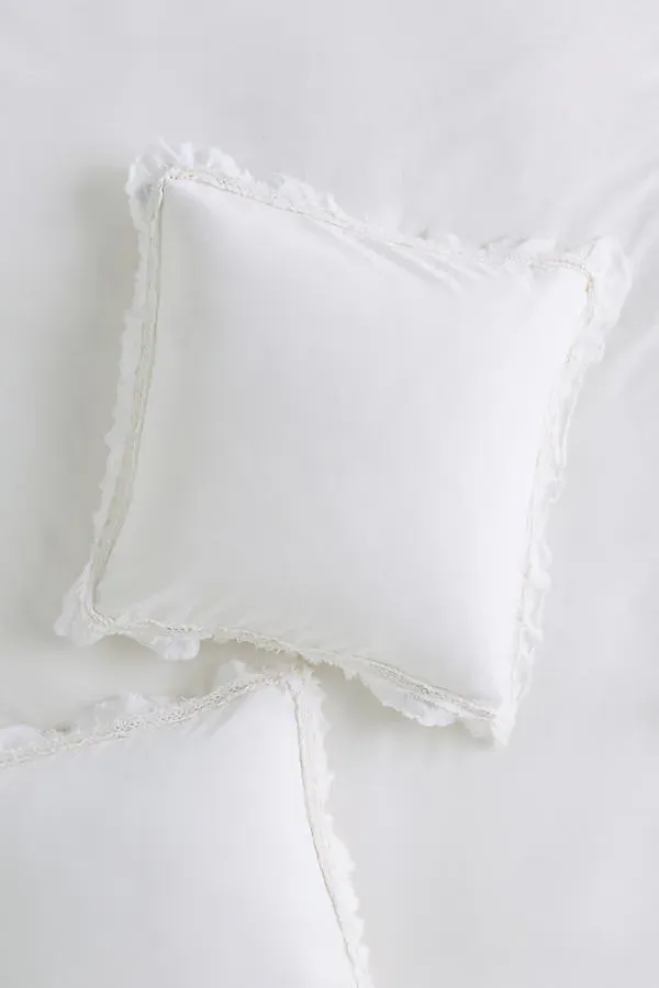 Victoria Cotton Velvet Ruffle Euro Sham - Ivory by Anthropologie