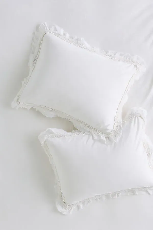 Victoria Cotton Velvet Ruffle Shams Set of 2 - Ivory by Anthropologie