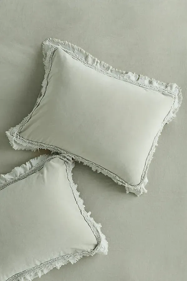 Victoria Ruffle Pillow Shams Set of 2 - Green, Cotton Velvet by Anthropologie