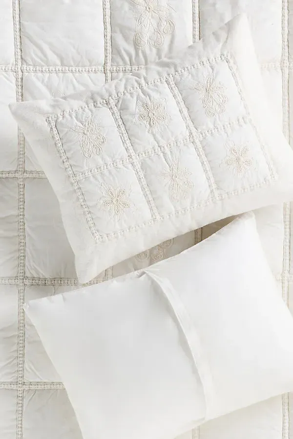 Vienne Floral Embroidered Pillowcases Set of 2 - White, Cotton product