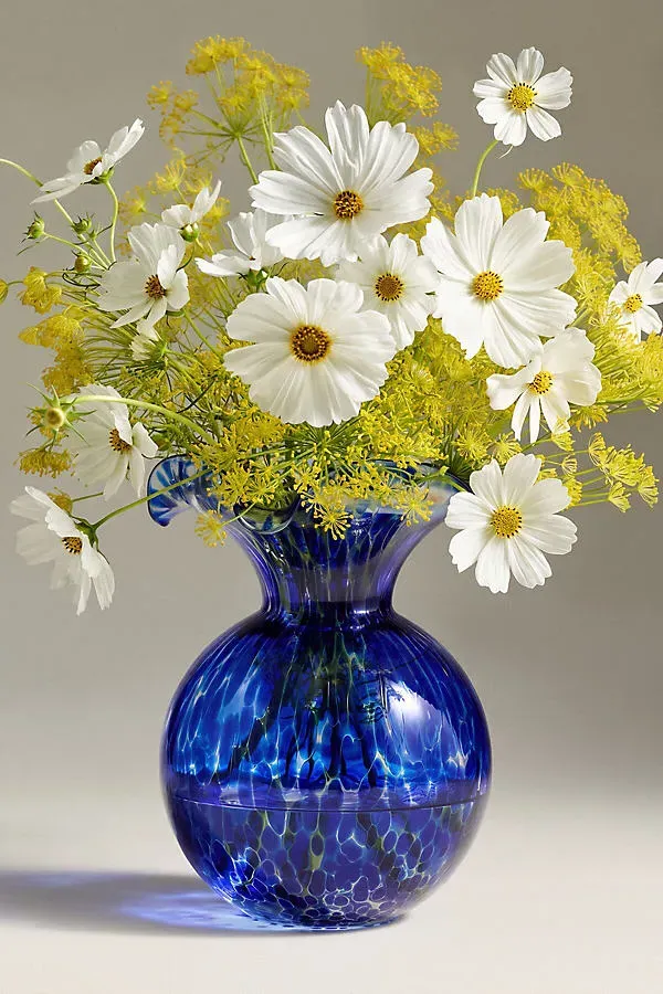 Vietri Hibiscus Italian Glass Vase Medium - Blue by Anthropologie