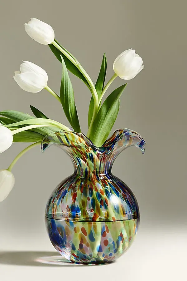 Vietri Hibiscus Italian Glass Vase Medium - Blue by Anthropologie