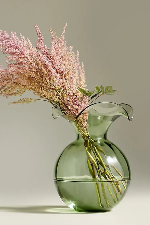 Vietri Hibiscus Italian Glass Vase Medium - Green by Anthropologie