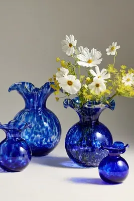 Vietri Hibiscus Large Glass Vase - Blue by Anthropologie, alternate view