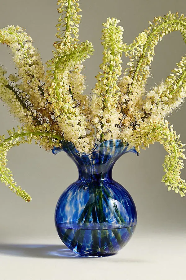 Vietri Hibiscus Large Glass Vase - Blue by Anthropologie