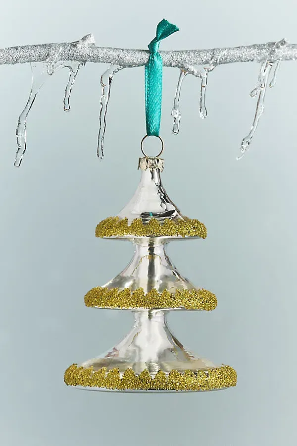 Vintage Tree Glass Ornament - Silver by Anthropologie