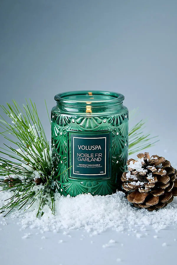 Voluspa Noble Fir Garland Jar Candle - Green by Anthropologie