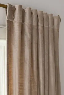 Washed Piped Velvet Curtain - Beige, Cotton/Rayon by Anthropologie, image 2