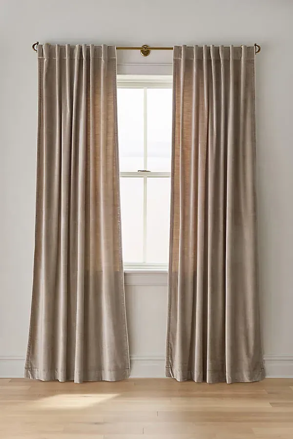 Washed Piped Velvet Curtain - Beige, Cotton/Rayon by Anthropologie
