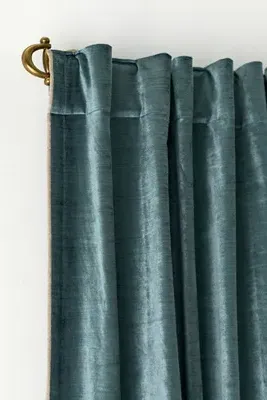 Washed Piped Velvet Curtain - Blue, Cotton/Rayon by Anthropologie, image 2