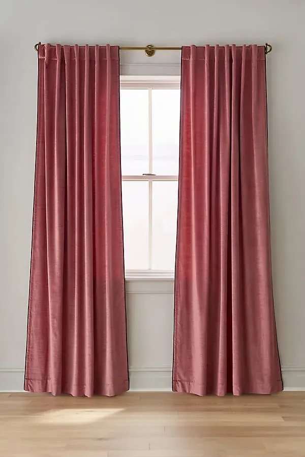 Washed Piped Velvet Curtain - Pink, Cotton-Velvet by Anthropologie
