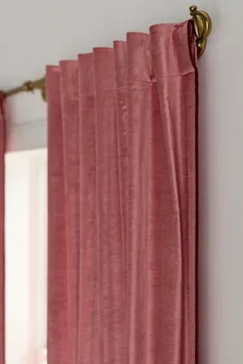 Washed Piped Velvet Curtain - Pink, Cotton/Rayon by Anthropologie, image 2