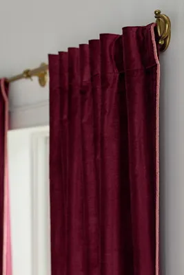 Washed Piped Velvet Curtain - Red, Cotton/Rayon by Anthropologie, image 2