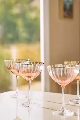 Waterfall 24k Gold Accent Coupe Glasses Set of 4 - Pink product